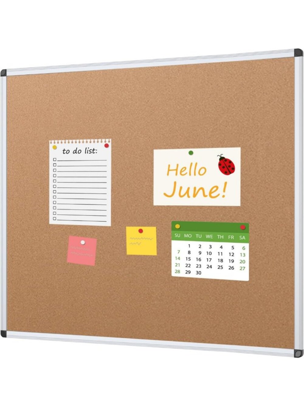 48x48 Wall-Mounted Cork Bulletin Board with Silver Frame for Home, Office